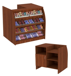 Торговый кассовый прилавок импульсных покупок с наклонными полками со стеклянными бортиками Импульс №1-3-900, Орех