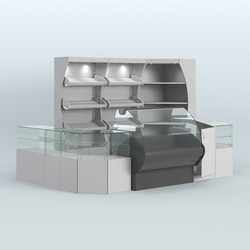 Угловой павильон с широкими прилавками для торговли хлебом и выпечкой №1, Серый