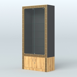 Витрина прямоугольная с декором №ВБА-501, Черный и Дуб Золотистый U1148