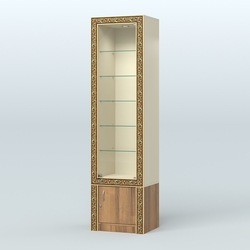 Витрина с декором и пятью прозрачными полками №ВБА-502, Крем Вайс + Орех