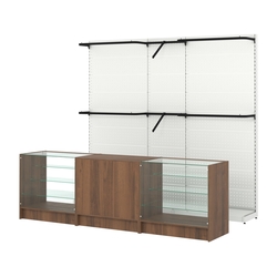 Комплект стеллажей с комбо поручнями и прилавков ЭК-4 для торговли одеждой №11, Орех