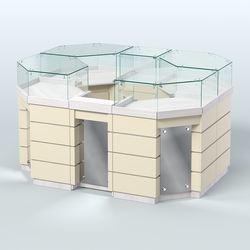 Торговый островок GOLD с зеркальным фасадом №1-1 (3,13 кв.м), Ясень Анкор светлый и Крем Вайс