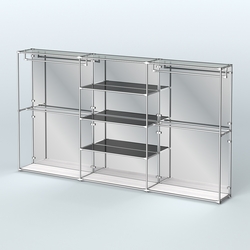 Торговая система ХРОМ (задняя стенка - зеркало) 3600 мм с тонированными полками и поручнями №2, Ясень Анкор светлый