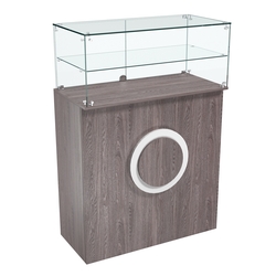 Торговый прилавок прямоугольный с декоративной накладкой и одной полкой КРУГ №2, Ясень Анкор темный - U31105