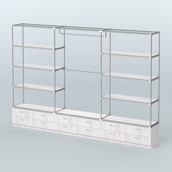 Торговая система ХРОМ без ДСП 3600 мм с тумбами Т14, зеркальными полками и поручнями №1, Ясень Анкор светлый