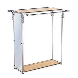 Хромированный глубокий стенд-вешало с усиленными поручнями, торец-зеркало ZTD-11 №1-3, полки ДСП 16 мм, Дуб Золотистый