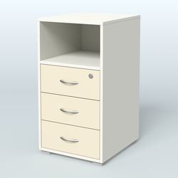 Тумба приставная 3 ящика с нишей, Белый + Крем Вайс
