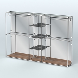 Торговая система ХРОМ (задняя стенка - зеркало) 3030 мм с тонированными полками и поручнями №4, Орех