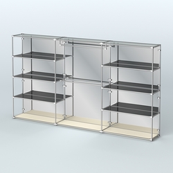 Торговая система ХРОМ (задняя стенка - зеркало) 3600 мм с тонированными полками и поручнями №1, Крем Вайс