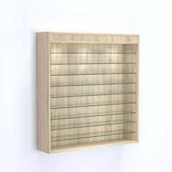 Витрина настенная №204-7Г открытая с фризом и девятью полками из стекла, Дуб Сонома