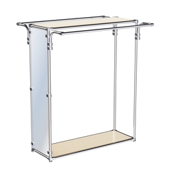 Хромированный глубокий стенд-вешало с усиленными поручнями, торец-зеркало ZTD-11 №1-3, полки ДСП 16 мм, Крем Вайс