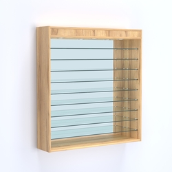 Витрина настенная №204-8Г зеркальная без дверей с фризом и девятью полками, Дуб Золотистый