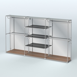 Торговая система ХРОМ (задняя стенка - зеркало) 3600 мм с тонированными полками и поручнями №2, Орех