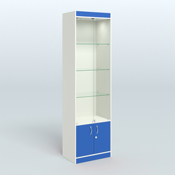 Витрина из ДСП с дверками для аптеки №2-400-1, Белый + Делфт голубой