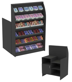 Торговый кассовый прилавок с наклонными полками под выкладку товаров импульсных покупок Импульс №2-3-900, Черный