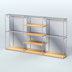 Торговая система ХРОМ (задняя стенка - зеркало) 3600 мм с полками ДСП и поручнями №2, Дуб Золотистый