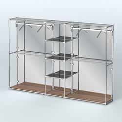 Торговая система ХРОМ (задняя стенка - зеркало) 3030 мм с тонированными полками и поручнями №12, Орех