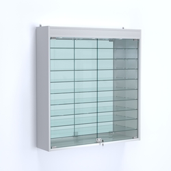 Витрина настенная №204-8А зеркальная с верхним светом и девятью полками, Серый