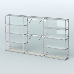 Торговая система ХРОМ (задняя стенка - стекло) 3600 мм с зеркальными полками и поручнями №6, Метрополитан Грей