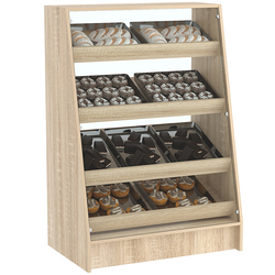 Торговый прилавок для выпечки с четырьмя наклонными полками и бортиками серии BAKERY №3, Дуб сонома