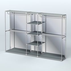 Торговая система ХРОМ (задняя стенка - зеркало) 3030 мм с полками ДСП и поручнями №4, Темно-Серый