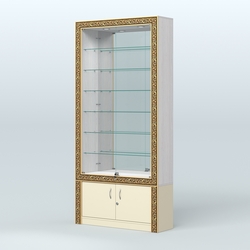 Витрина пристенная с декором №ВБА-32, Ясень Анкор светлый и Крем Вайс