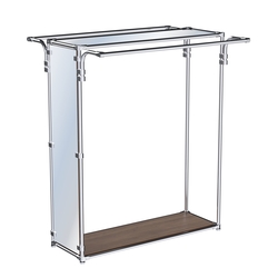 Хромированный прямоугольный стенд-вешало, торец-зеркало ZTD-38 №1-4 с полкой Зеркало 4 мм, Орех