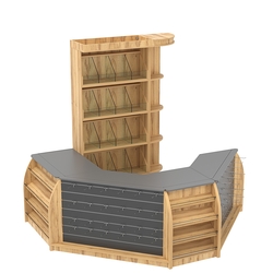 Комплект кассовой зоны со скосами и стеллажами под конфеты и орехи малый №1-1, Дуб Золотистый и Темно-Серый