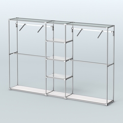 Торговая система ХРОМ без ДСП 3030 мм с зеркальными полками и поручнями №12, Ясень Анкор светлый