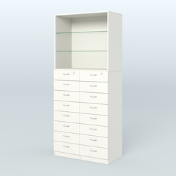 Шкаф для аптек с 16-ю ящиками и двумя стеклянными полками №7-1-С, Белый