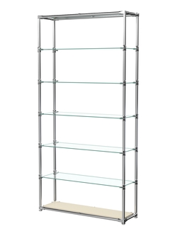 Пристенный торговый стеллаж ЛАЙТ с полками из прозрачного стекла №2, Крем Вайс