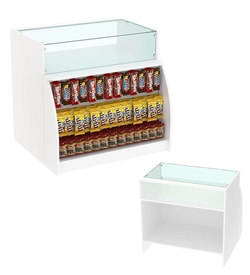 Торговый кассовый прилавок импульсных покупок с большой экономпанелью Импульс №3-2-900, Белый