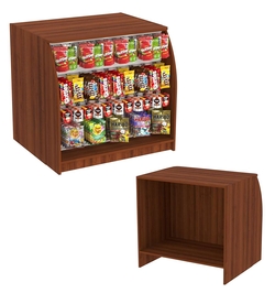 Торговый кассовый прилавок с фасадом под вывеску импульсных покупок Импульс №1-2-900, Орех