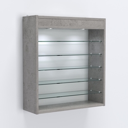 Витрина настенная №201-8Г открытая с пятью узкими полками, подсветкой и зеркалом, Бетон Чикаго светло-серый F186 ST9