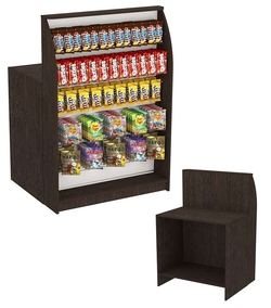 Высокий торговый кассовый прилавок под вывеску товаров импульсных покупок Импульс №2-2-900, Дуб Венге