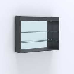 Витрина настенная №203-4Г зеркальная без дверей со стеклянными полками и верхней подсветкой, Антрацит