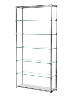 Пристенный торговый стеллаж ЛАЙТ с полками из прозрачного стекла №2, Ясень Анкор светлый - U31104