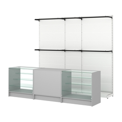 Комплект стеллажей с П-поручнями и прилавков ЭК-4 для торговли одеждой №3, Серый