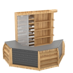 Комплект кассовой зоны со скошенным фасадом и стеллажом под сигареты средний №2-1, Дуб Золотистый и Темно-Серый