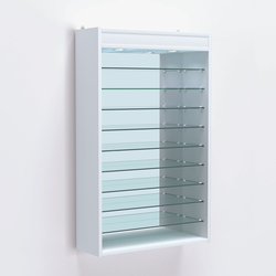 Витрина настенная №202-8Г открытая с девятью полками и зеркальной стенкой, Белый