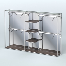 Торговая система ХРОМ (задняя стенка - зеркало) 3030 мм с полками ДСП и поручнями №8, Дуб Венге