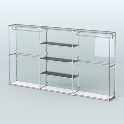 Торговая система ХРОМ (задняя стенка - стекло) 3600 мм с тонированными полками и поручнями №2, Ясень Анкор светлый