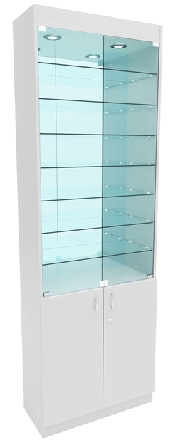 Стеклянная витрина №6-3 с каркасом из ДСП (задняя стенка - зеркало), Серый