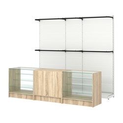 Комплект стеллажей с П-поручнями и прилавков ЭК-4 для торговли одеждой №3, Дуб сонома