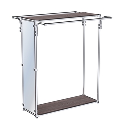 Хромированный глубокий стенд-вешало с усиленными поручнями, торец-зеркало ZTD-11 №1-3, полки ДСП 16 мм, Ясень Анкор темный