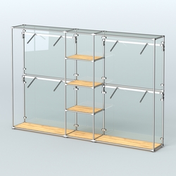 Торговая система ХРОМ (задняя стенка - стекло) 3030 мм с полками ДСП и поручнями №8, Дуб Золотистый