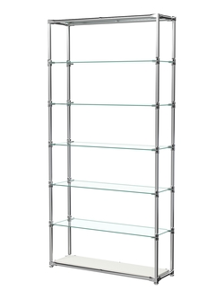 Пристенный торговый стеллаж ЛАЙТ с полками из прозрачного стекла №2, Белый