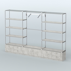 Торговая система ХРОМ без ДСП 3600 мм с тумбами Т14, Т21, полками ДСП и поручнями №5, Метрополитан Грей