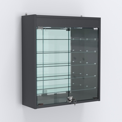 Витрина настенная №201-8А с пятью полками, подсветкой и зеркалом, Антрацит