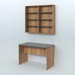 Распаковочный прямоугольный стол с антресолью для аптеки Р-02, Орех + Черный